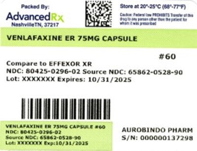 Label 2 (Venlafaxine Er 75mg 80425 0296 02)